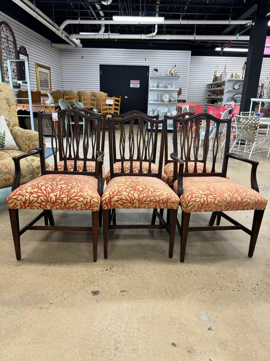 VINTAGE Wood Upholstered Coral Set of 6 Dining Chairs