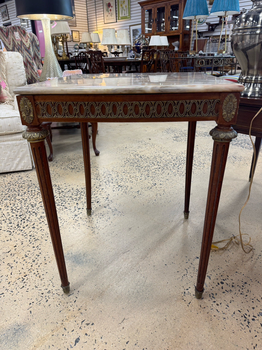 VINTAGE Wood & Marble Square French Occasional Table