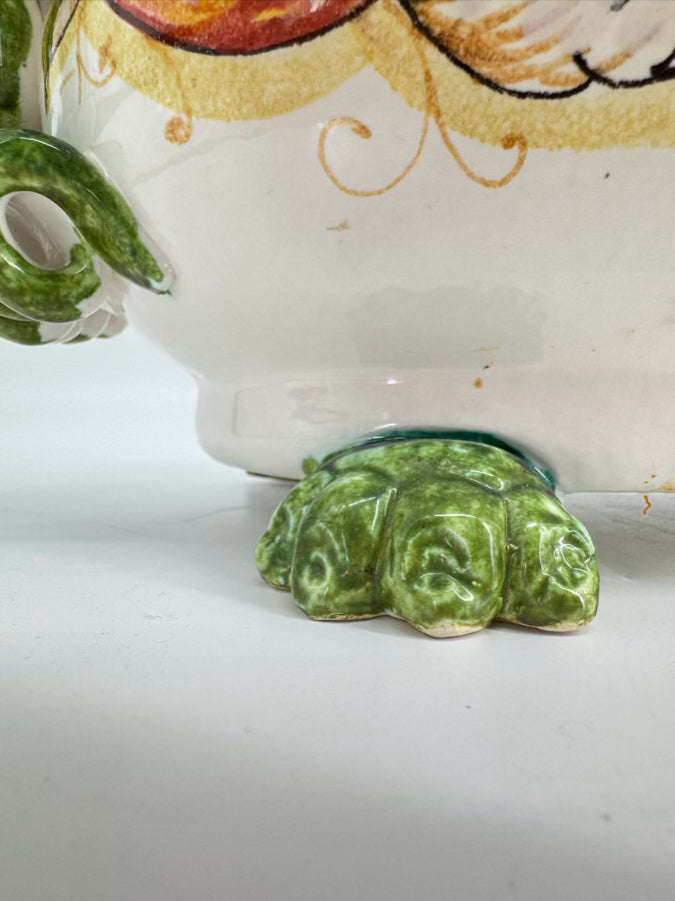 PORTUGAL Black, Green & Yellow Fruit Ceramic Footed Tureen w/ Lid