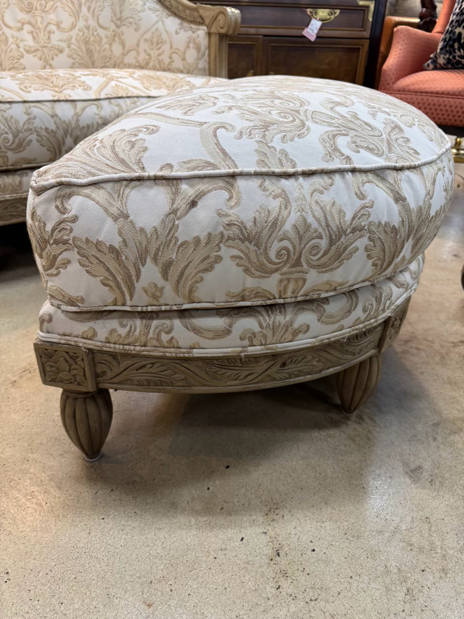 HENREDON Wood Cream Chair & Ottoman