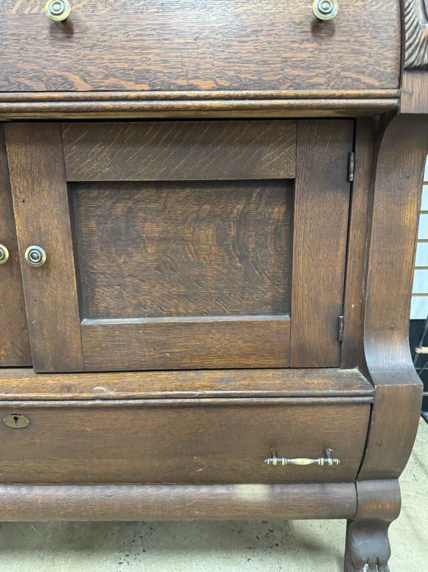 ANTIQUE Oak Mirror-Back 2-Tier Buffet