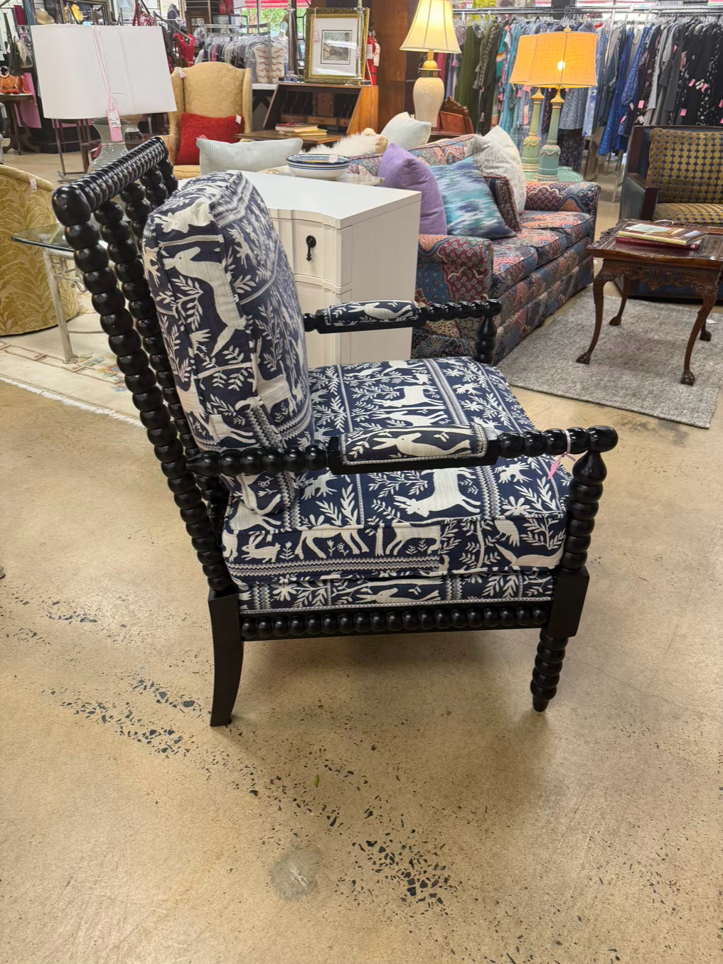 Blue & White Bobbin Wood Chair