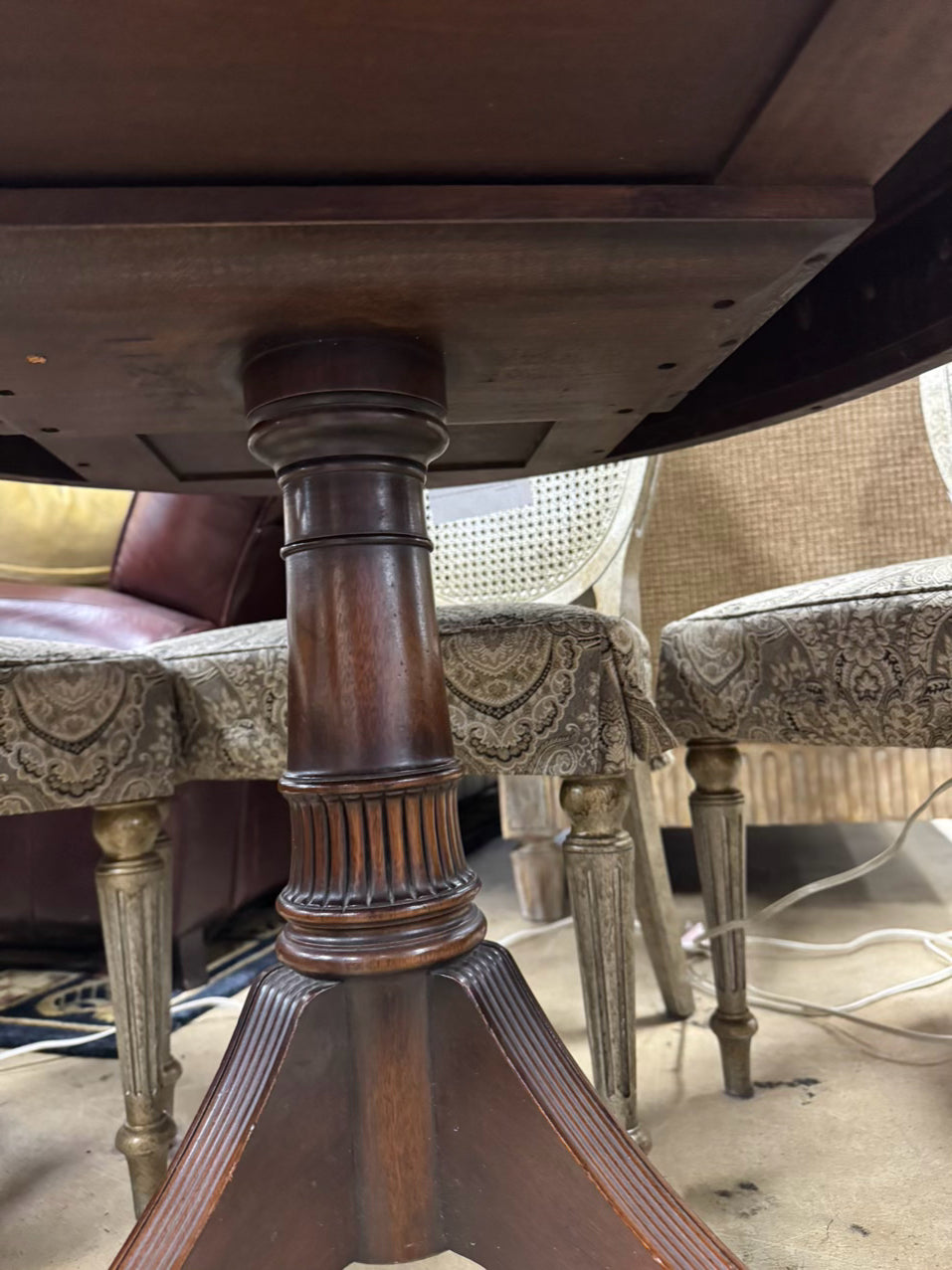 VINTAGE Wood Leather Top Round Occasional Table