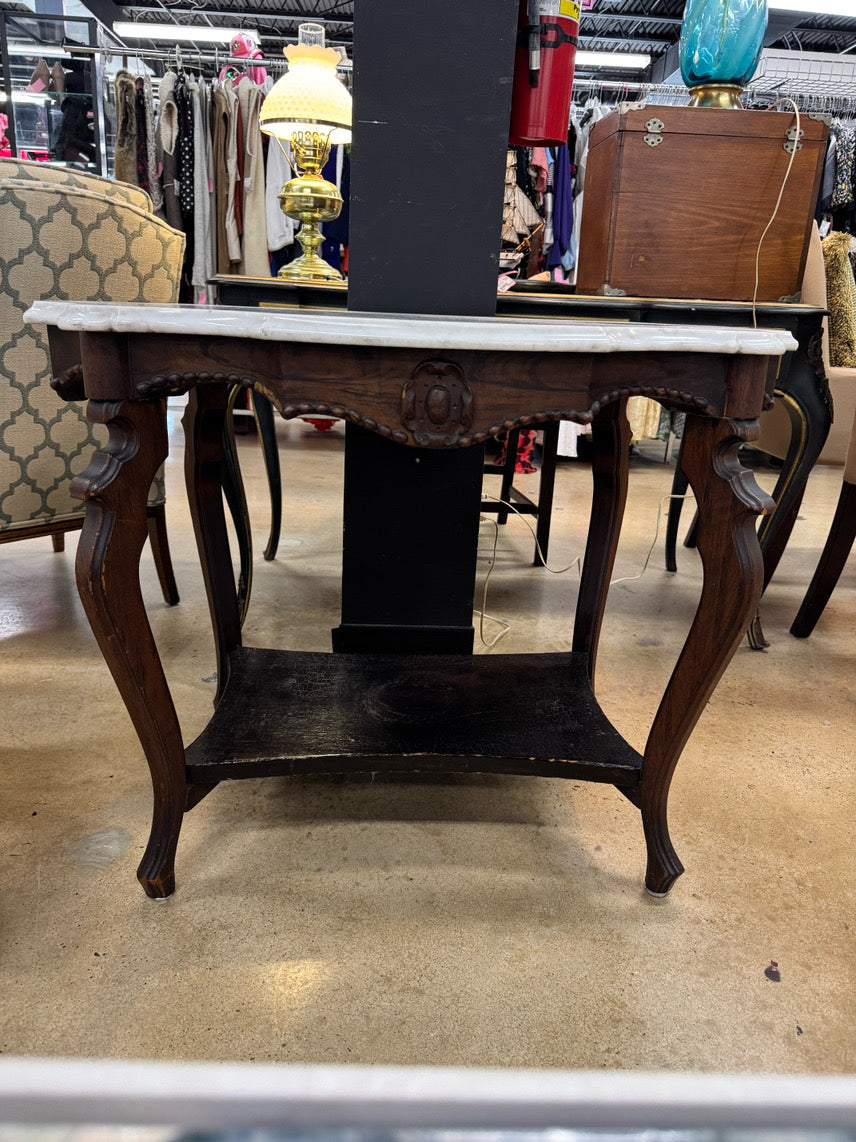VINTAGE Wood & Marble Victorian Occasional Table