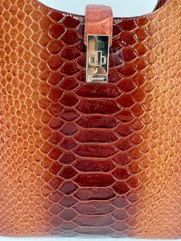 BRAHMIN Red & Orange Embossed Croc Carla Purse