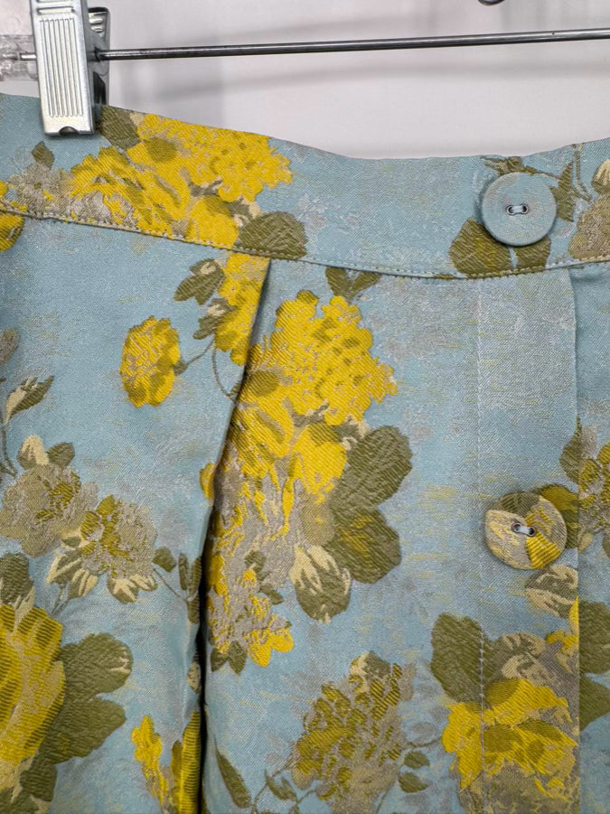 ABBEYGLASS Size M Teal & Yellow Floral Textured Skirt