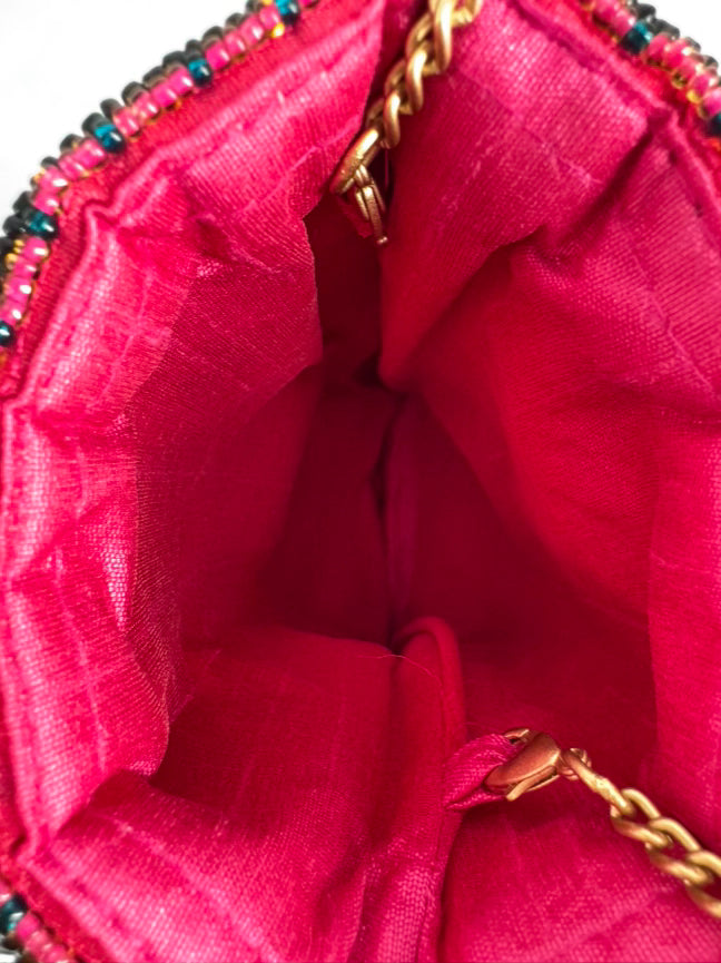 MARY FRANCES Pink & Blue Heart Beaded Evening Bag