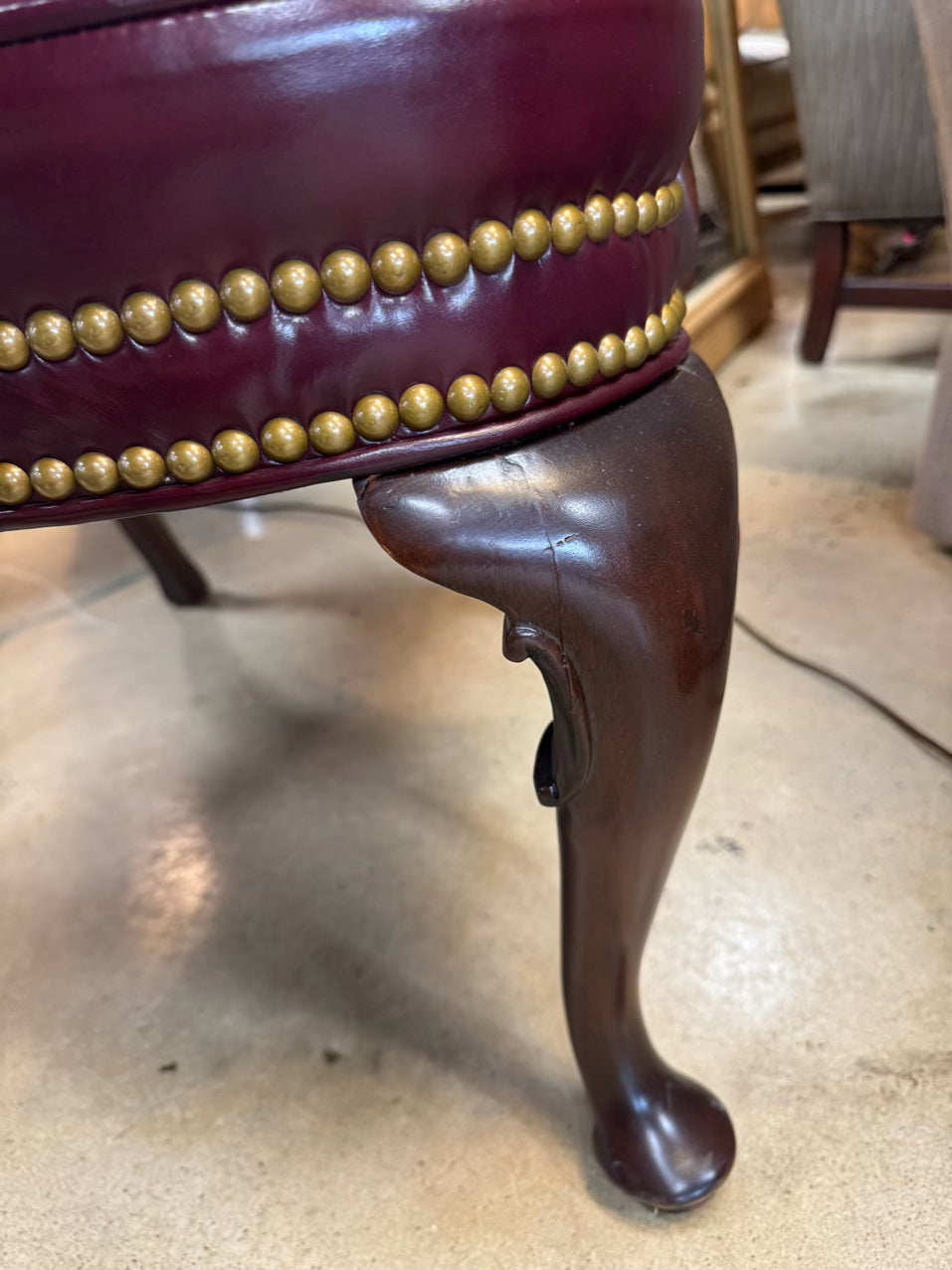 HICKORY CHAIR Wine Leather Queen Ann Nailhead Chair