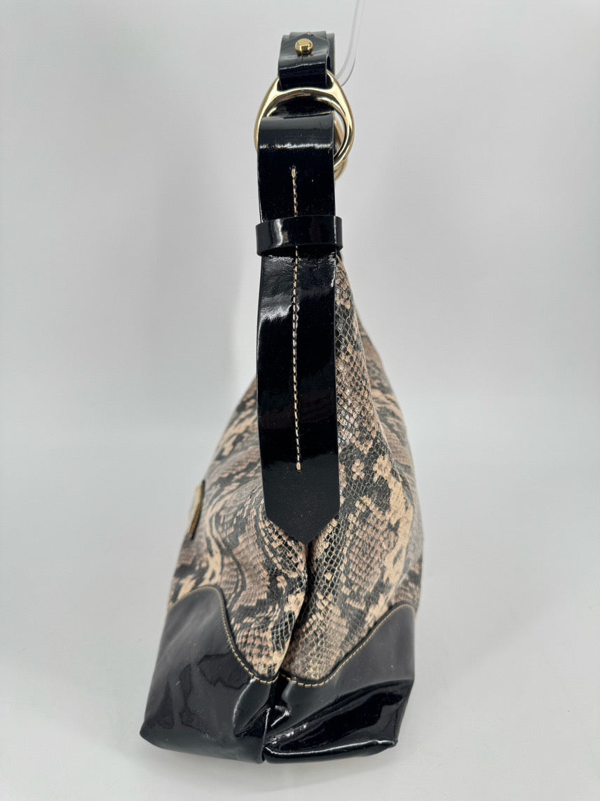 DOONEY & BOURKE Black & Brown Snakeskin Print Patent Leather Tote Bag