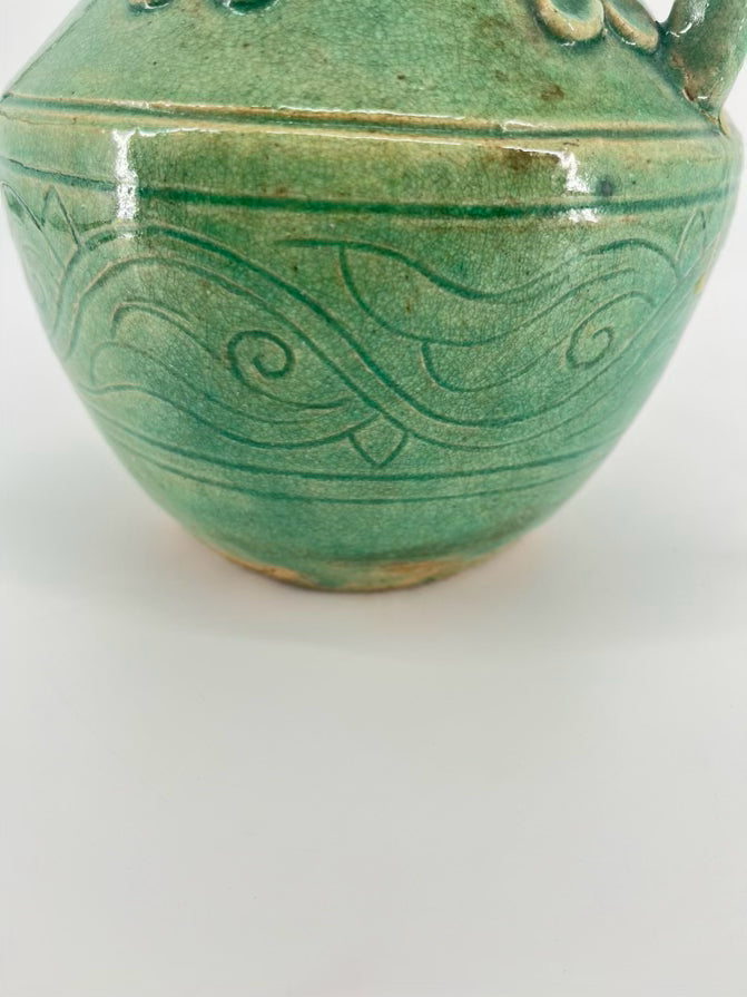 Celadon Embossed Flower Dragon-Shaped Handles Jug