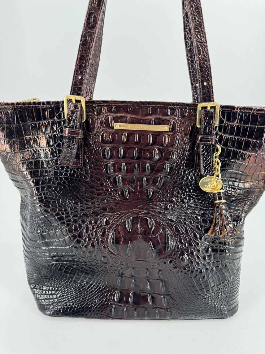 BRAHMIN Brown Leather Embossed Croc Purse