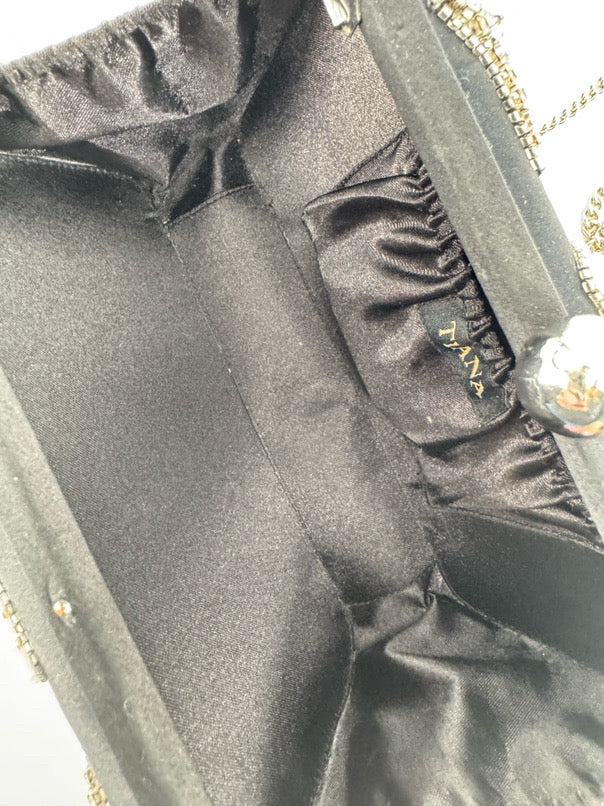 TIANA Black Beaded Eyes Clutch Bag w/ Crossbody Strap