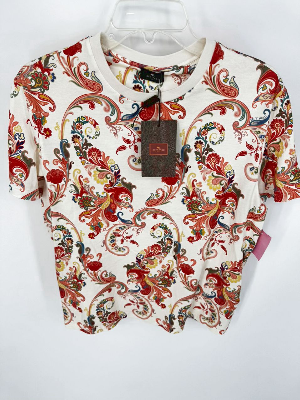 ETRO Size 48 Cream & Coral Paisley T-shirt