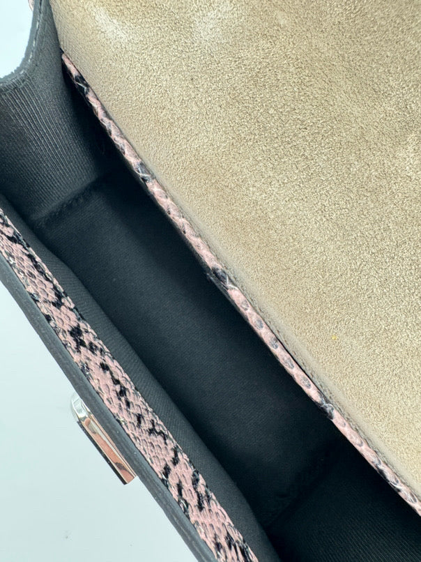 FURLA Pink & Black Snakeskin Print Leather Crossbody Bag