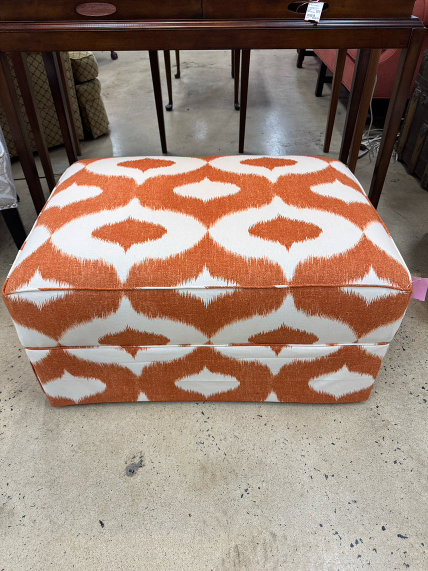 Orange & White Geometric Upholstered Ottoman on Casters