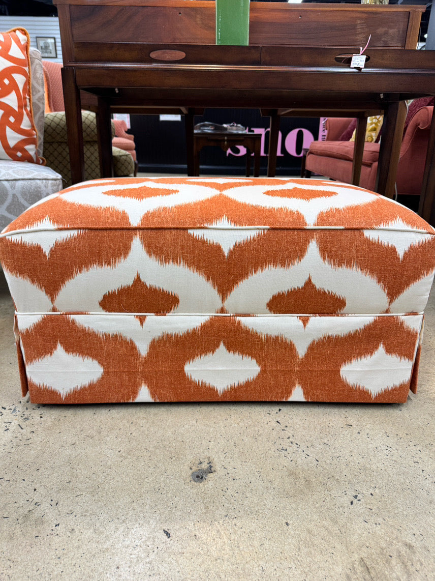 Orange & White Geometric Upholstered Ottoman on Casters