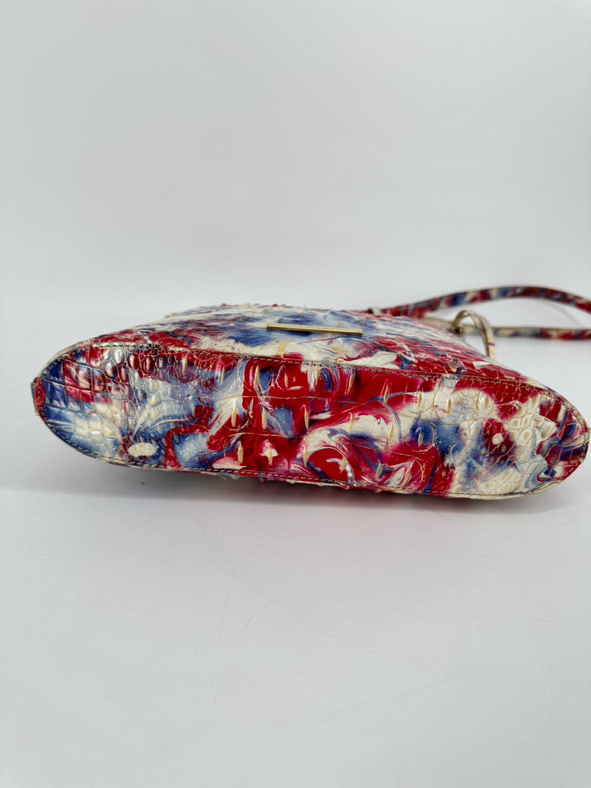 BRAHMIN Blue, Red & White Embossed Leather Crossbody Bag