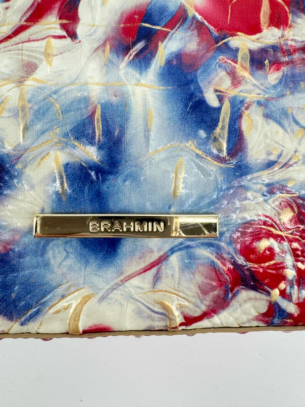 BRAHMIN Blue, Red & White Embossed Leather Crossbody Bag