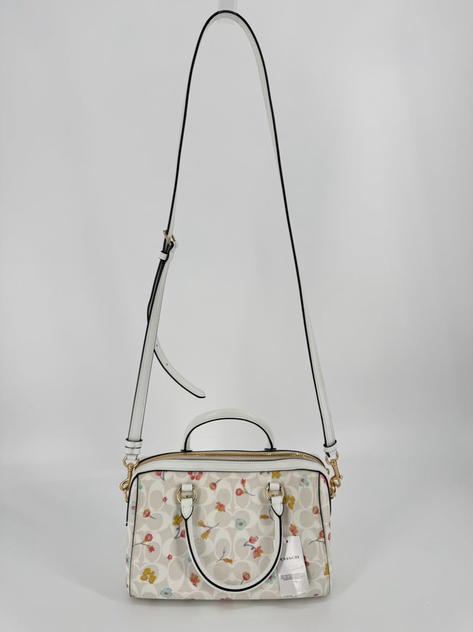 COACH Blue & Yellow Floral Rowan Satchel Purse NWT