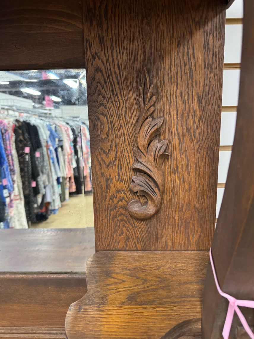 ANTIQUE Oak Mirror-Back 2-Tier Buffet
