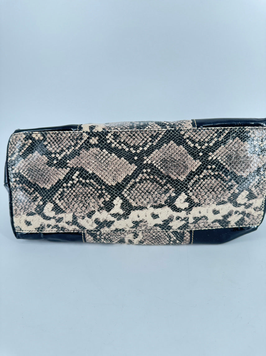 DOONEY & BOURKE Black & Brown Snakeskin Print Patent Leather Tote Bag