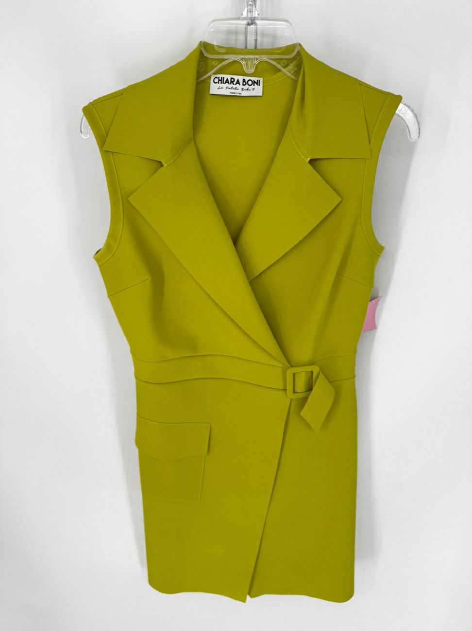 CHIARA BONI Size 44 Chartreuse Belted Sleeveless Dress