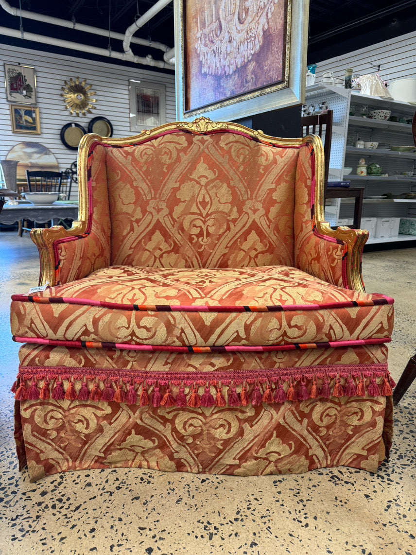 Gold & Salmon Wood & Upholstered Tassel Louis XVI Chair