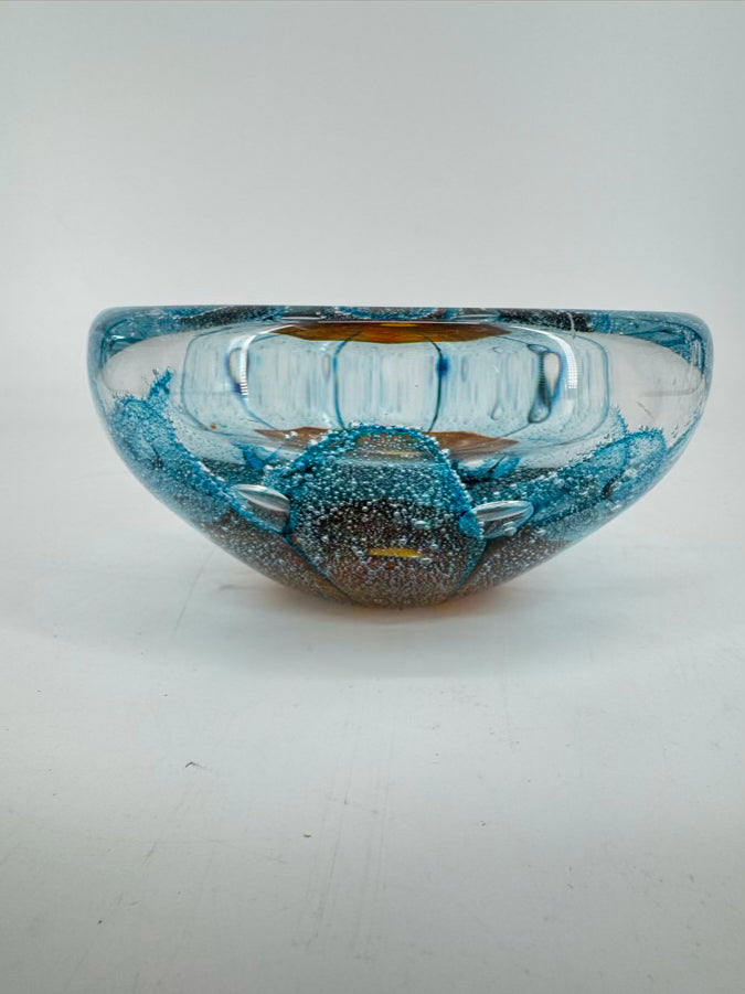 JACOB PFEIFER Aqua & Tan Handblown Glass Bowl