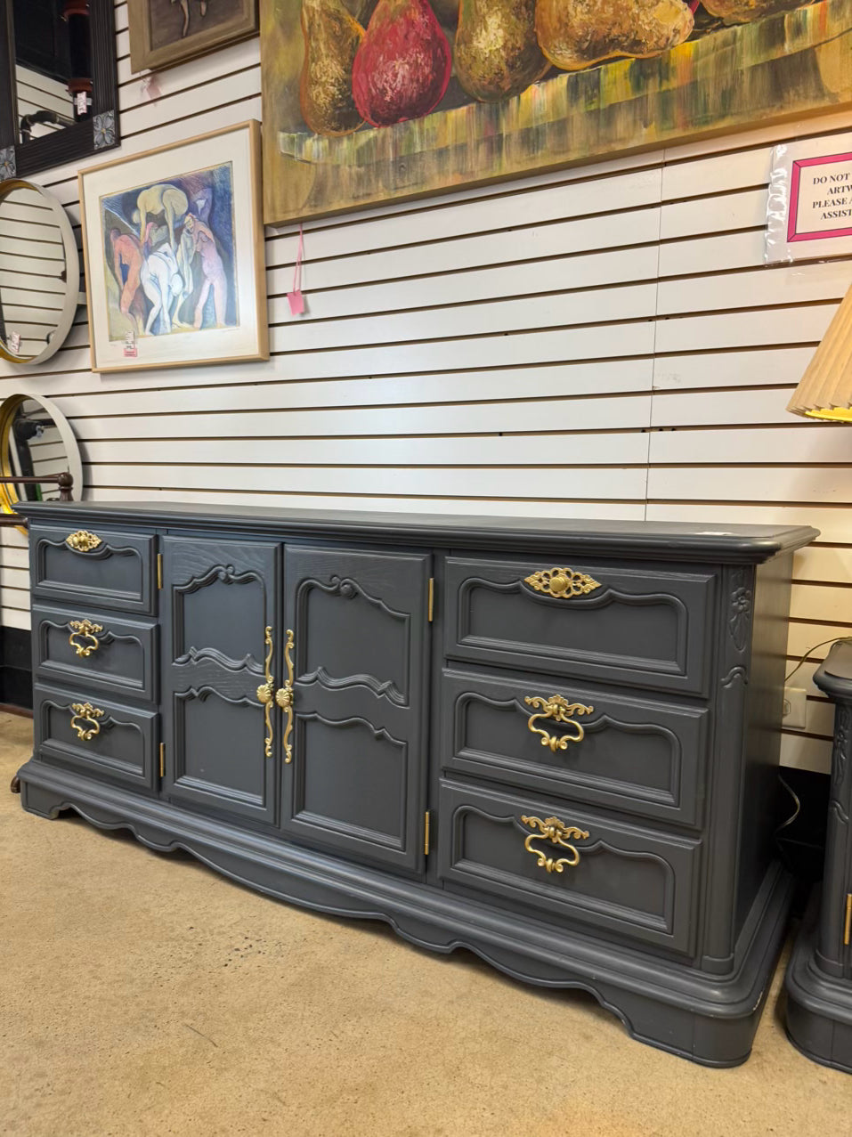 VINTAGE STANLEY FURNITURE Gray Painted Wood Dresser