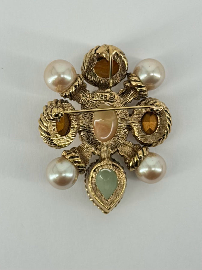 CINER Gold Tone Mixed Stones Brooch