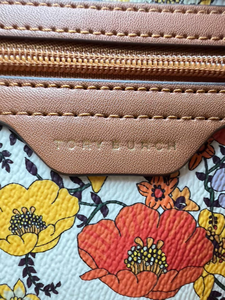 TORY BURCH Kerrington Blossom Ditsy Red & Purple Saffiano Leather Floral Purse