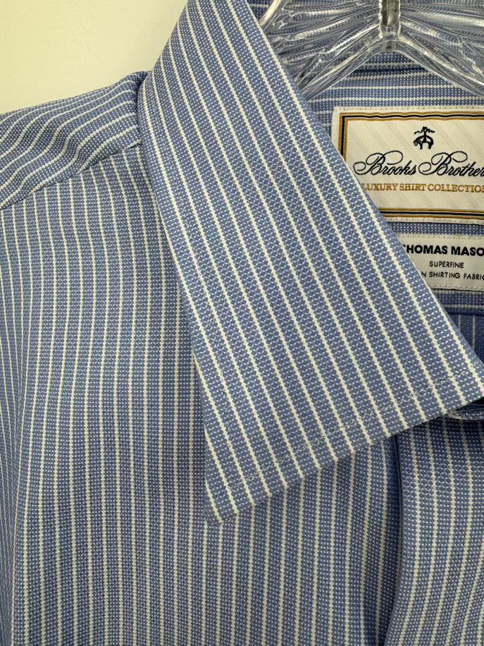 BROOKS BROTHERS Size 35 Blue Stripe Dress Shirt NWT
