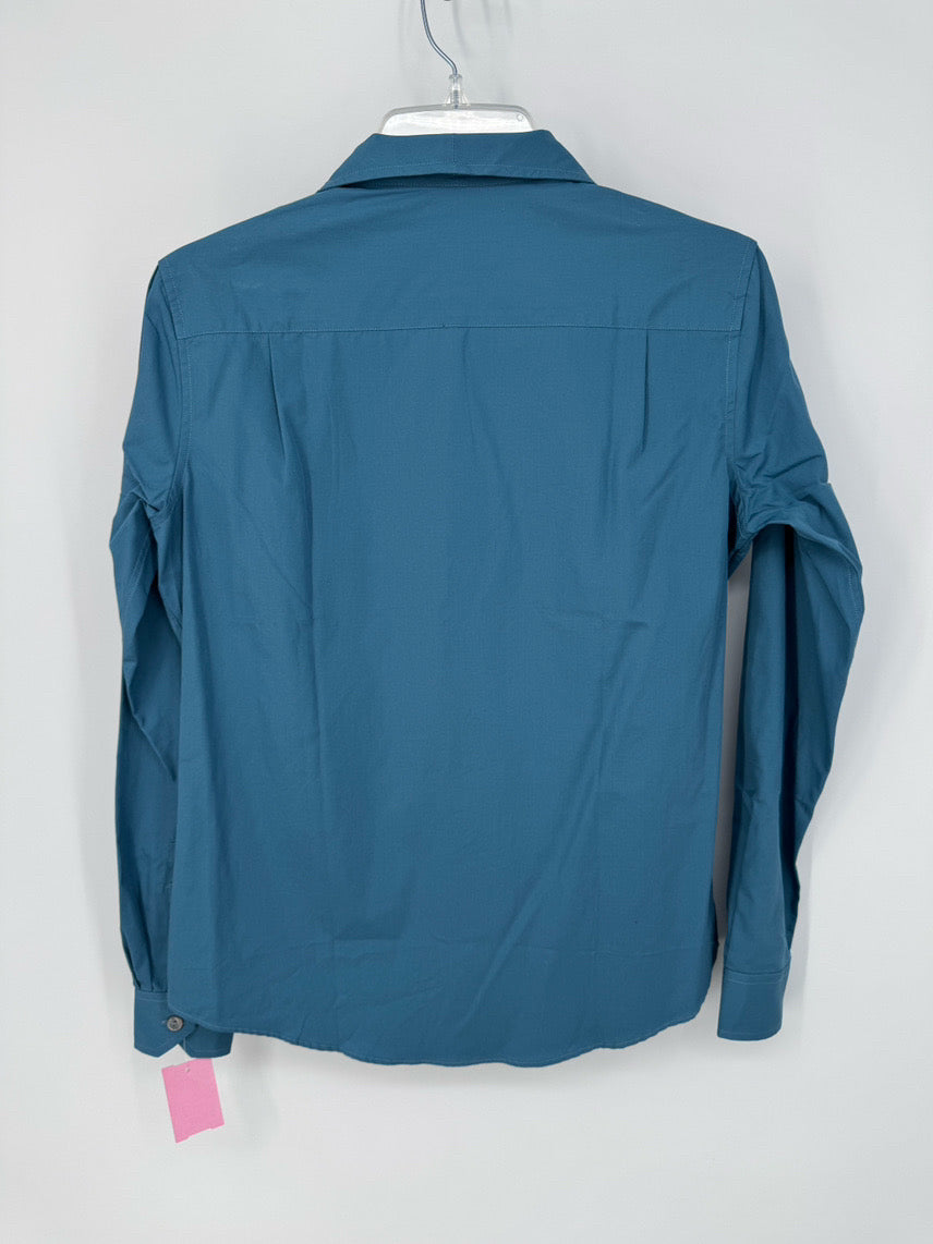 SARAH ALEXANDRA Size 4 Teal Cotton Button Down Blouse NWT
