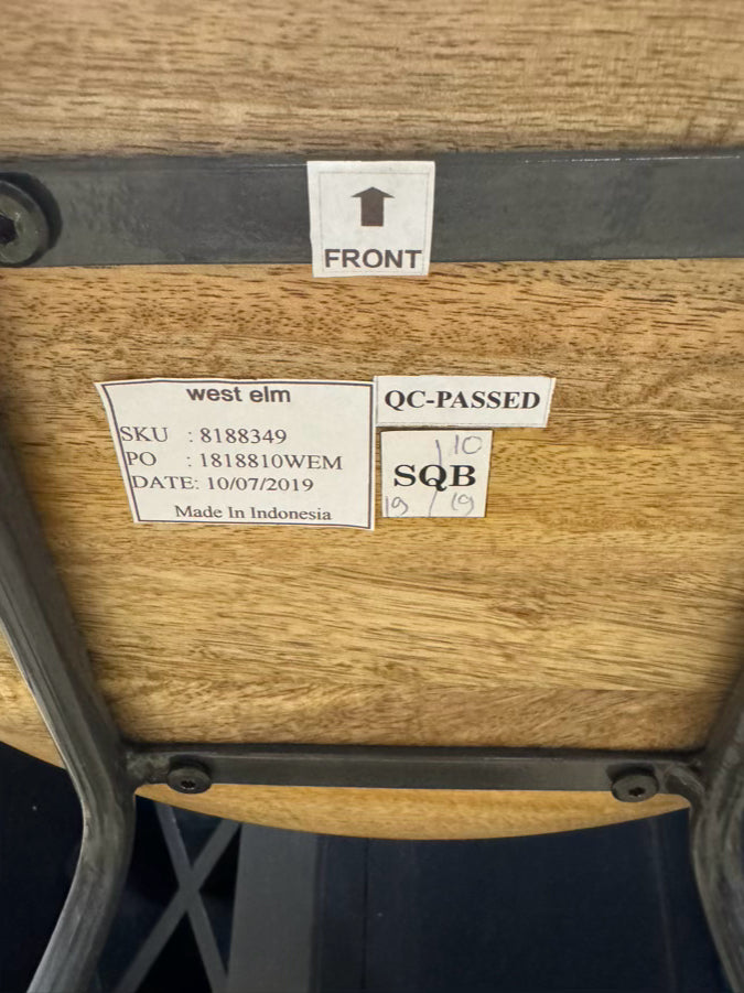 WEST ELM Natural Wood & Gray Steel Counter Stool