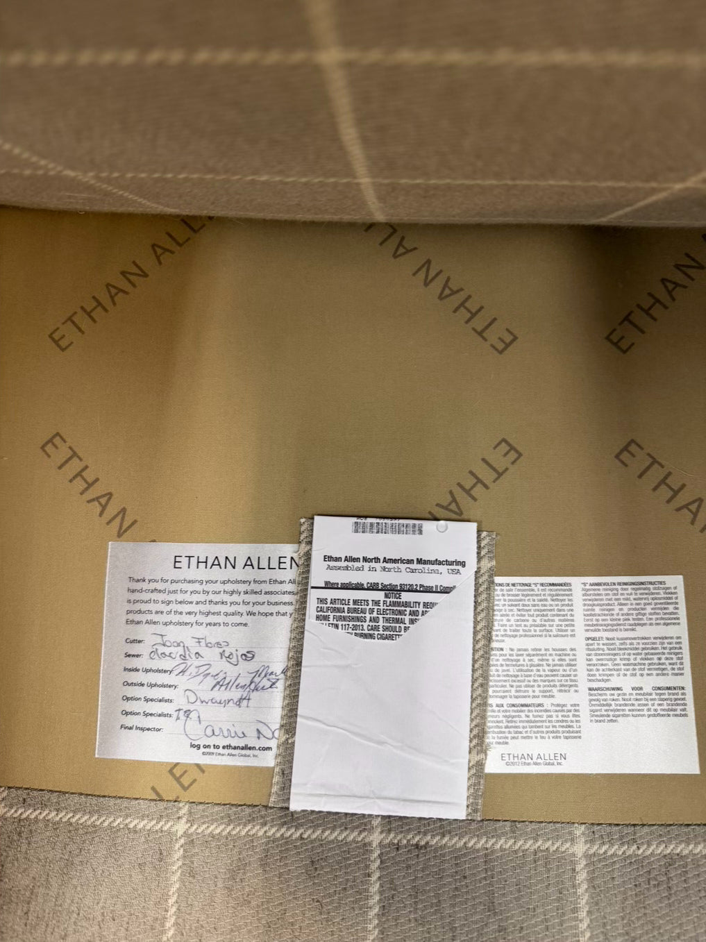 ETHAN ALLEN Tan Check Pair Of Wingback Chairs