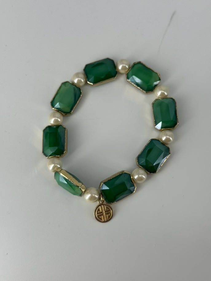 SUSAN SHAW Blue, Green, & White Set of 3 Beaded Bracelets