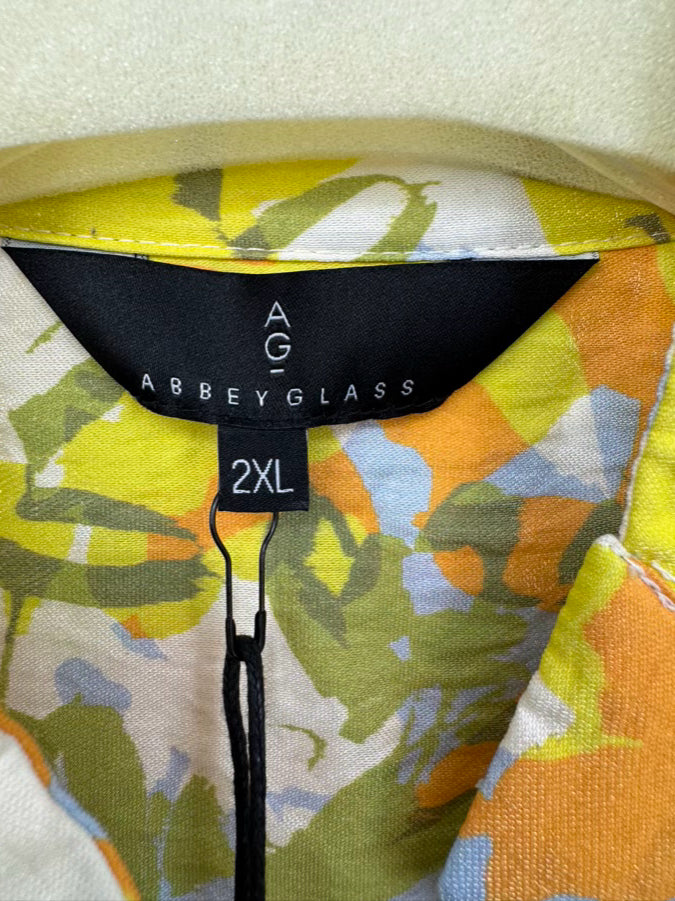 ABBEYGLASS Size 2XL Yellow & Green Foliage Print Effie Blouse NWT