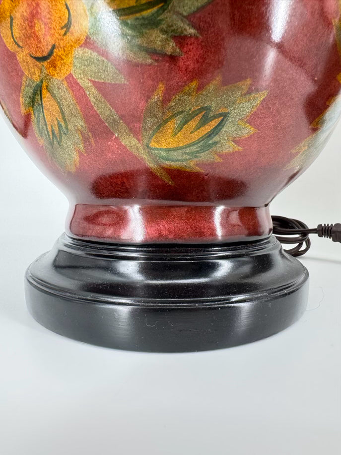 Brick & Green Flowers Ceramic Pair of Lamps
