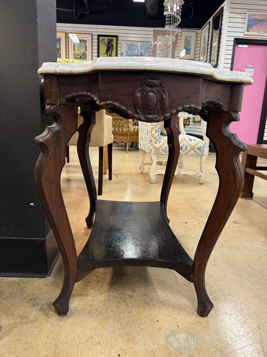 VINTAGE Wood & Marble Victorian Occasional Table