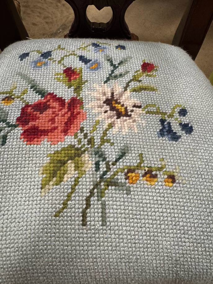 Mahogany & Blue Floral Needlepoint Chippendale Child's Chair