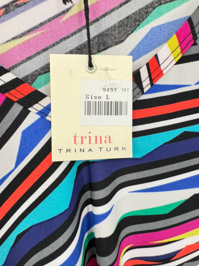 TRINA TURK Size L Multi Color Stripe Print Dress NWT