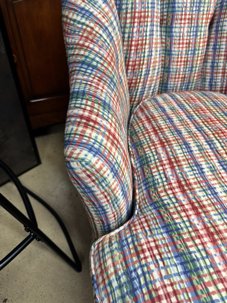 Red & Blue Plaid Chaise
