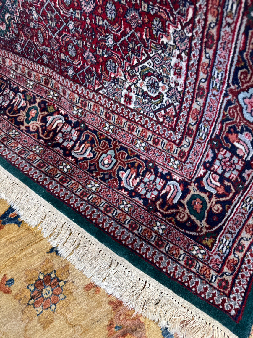 INDIA Green & Red Hand Knotted Wool Oriental Rug