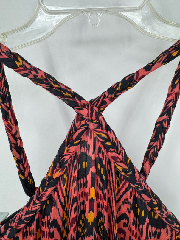 CAROLINA K Size S Salmon & Black Print Sleeveless Maxi-Dress