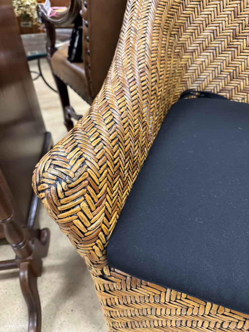 PIERCE MARTIN Brown Cane w/ Black Cushion Side Chair