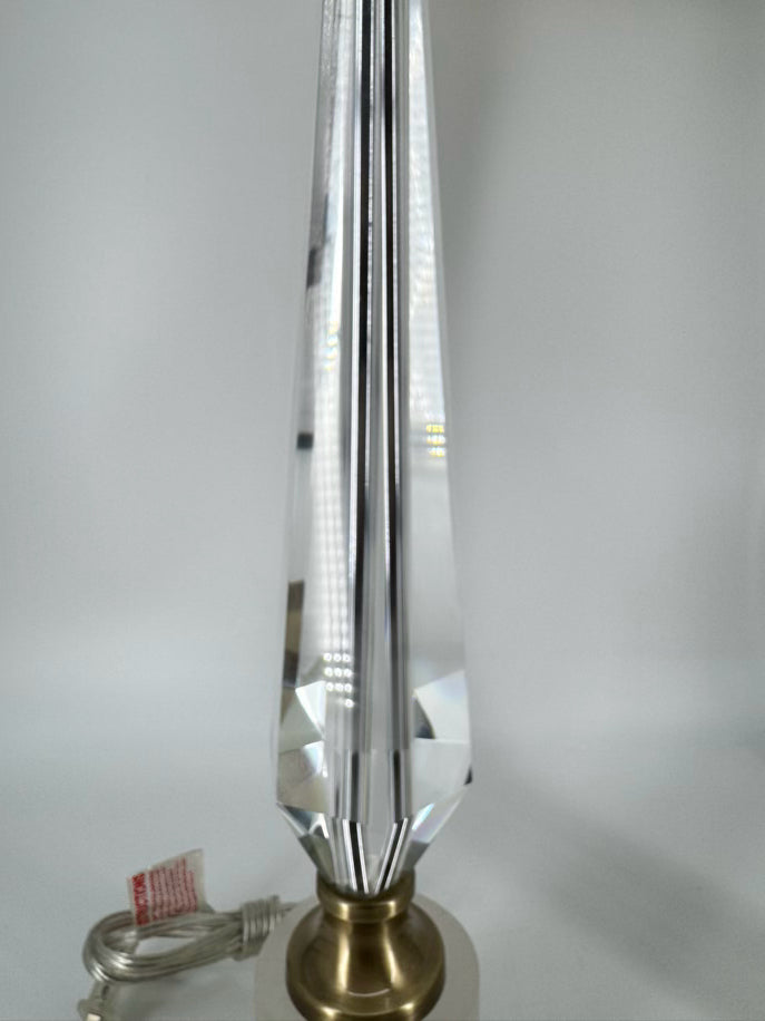Crystal, Polished Metal, & Alabaster Pair of Lamps