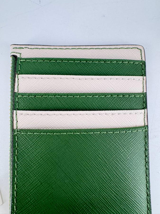 MICHAEL KORS Green & Cream Jet Set Travel Card Case NWT