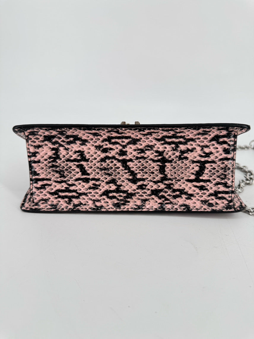 FURLA Pink & Black Snakeskin Print Leather Crossbody Bag