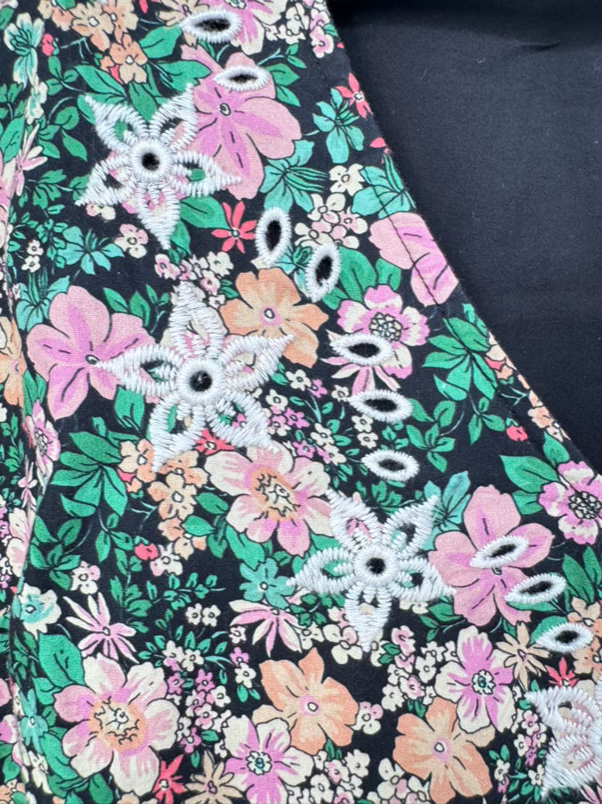 JOHNNY WAS Size S Green & Pink Floral Embroidered Rebekah Poplin Mini Dress NWT