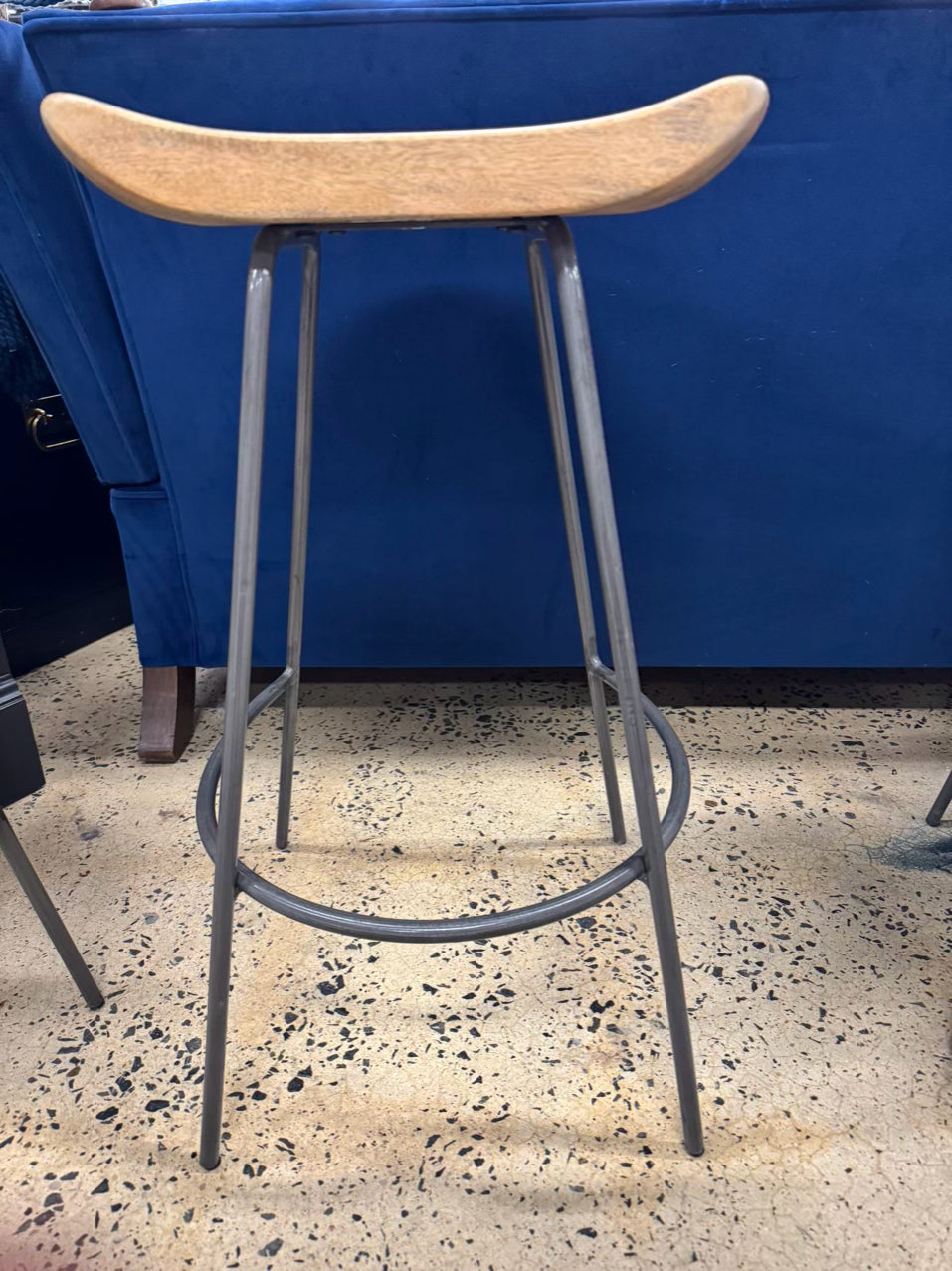 WEST ELM Natural Wood & Gray Steel Counter Stool